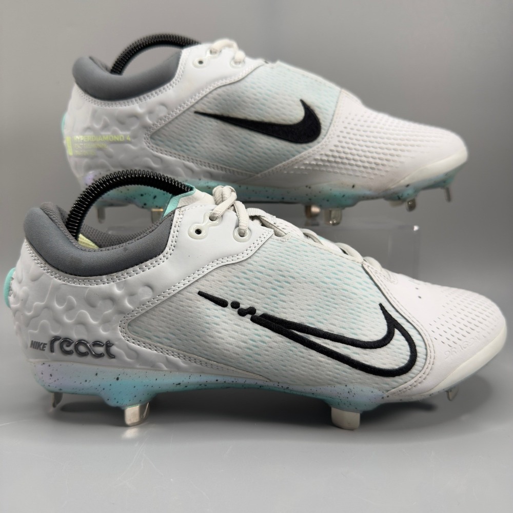 Nike React Hyperdiamond 4 Elite‎ Womens 10 Metal Softball Cleats White Low Shoes
